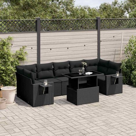 vidaXL Set Divani da Giardino con Cuscini 8 pz Nero in Polyrattan (1/5)