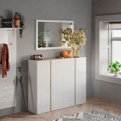 Scarpiera 4 ante moderna bianco lucido rovere 140x35x111cm Chelsea (1/5)