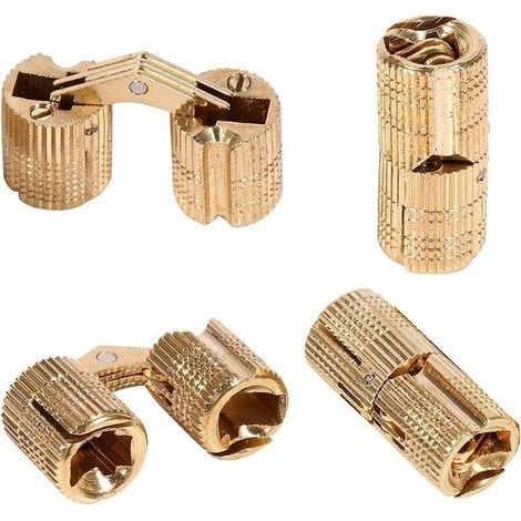 Mot caché cuivre caché charnière page cylindrique cuivre charnière 12mm cuivre caché charnière laiton couleur 4pcs (1/4)