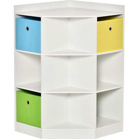 Kinderregal mit 3 Schubladen aus Vliesstoff, MDF, stabil, weiß