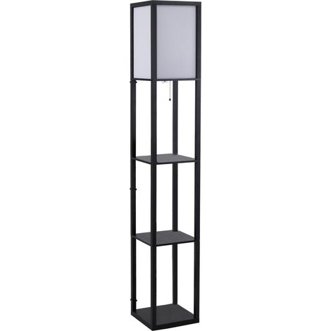 Lampadaire design avec étagères intégrées, douille E27 40W, éclairage salon/chambre, bois noir, 26 x 26 x 160 cm (ampoule non incluse) (1/5)
