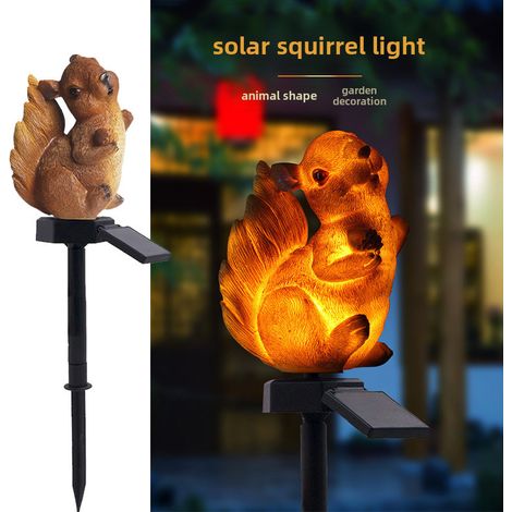 Lámpara de pie solar Cross-frontier con forma de ardilla, lámpara decorativa de jardín de resina con diseño de dibujos animados para el patio (ardilla pequeña). (1/5)