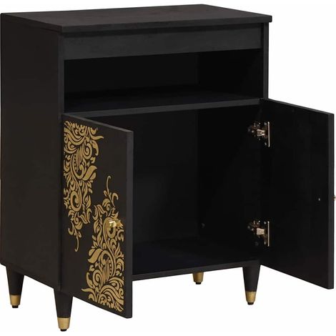 Maison La Vie - Buffet Salon Moderne - Meuble de rangement - avec étagère Noir 60 x 33 x 75 cm Bois de mangue massif bu1917