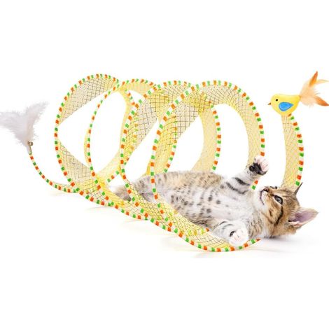 Cat Spiral Tunnel 2" Foldable Spring Toy with Feather Bell and Catnip Bird Play Tunnel for Kittens (1/5)