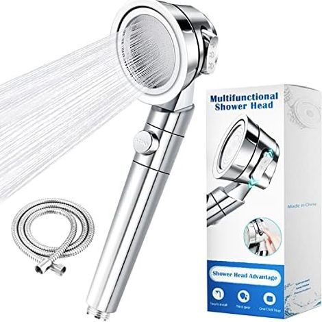 Shower Head, 3 Modes Water Saving Shower Head with 1.5m Detachable Hose Universal High Pressure Shower Head Shower Head Hand Shower for Bathroom (Silver)