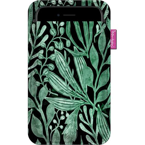 Étui pour smartphone, motif Nuit Verte - feutrine écologique, 105 x 175 mm, anthracite, impression résistante, protection pour téléphone, lavable à 40 °C, Bertoni (1/4)