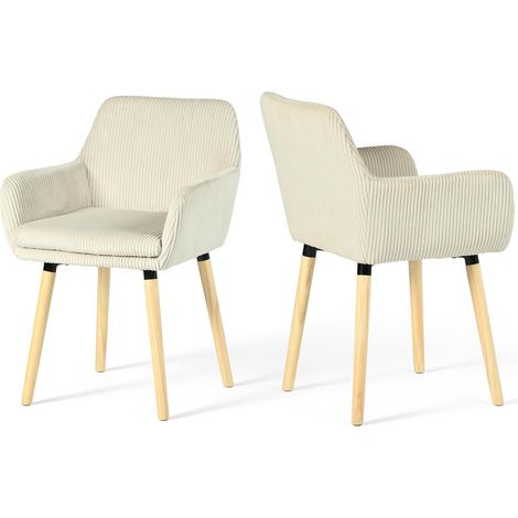 Meuble Cosy Chaises de Salle à Manger Scandinave Lot de 2, Fauteuil Rembourrée en Velours Côtelé, Pieds en Bois, pour Cuisine Salon Chambre, Beige (1/5)