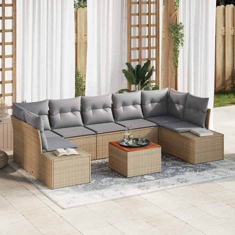 Gartensofa-set 8 pcs Beige und Hellgrau Poly-Rattan