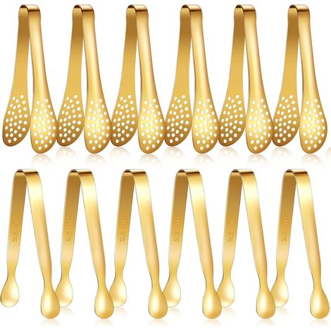 Lot de 12 mini pinces de service de 12,5 cm - Pinces à glace, pinces à sucre pour apéritifs, goûters, coins café et desserts (doré) (1/4)