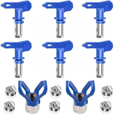 6 Embouts de pulvérisateur de Peinture sans air, réversibles avec 2 Protections de buse pour clôture de Toit de Maison (211 315 417 515 517 523/bleu) (1/5)