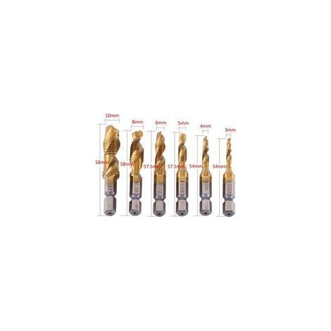 Coffret de 6 tarauds M3 à M10 en acier rapide nitruré – Évacuation efficace des copeaux – Pour machines de taraudage (1/4)
