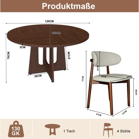 Conjunto mesa comedor redonda y 4 sillas nogal OKMYHOME (1/2)