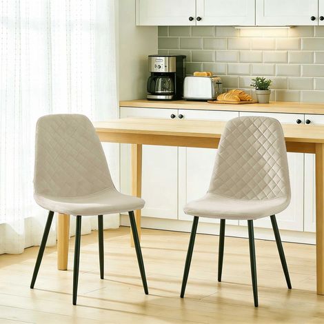 AINPECCA 2X Beige Dining Chairs Velvet Padded Seat Metal Legs Kitchen Home Office UK (1/5)