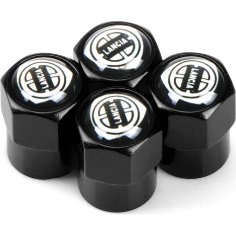 (Noir) 4 bouchons de valve de pneu neufs pour Lancia Delta, Ypsilon, Lybra, Musa, Kappa, Voyager. Style automobile (1/5)