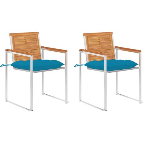 vidaXL Chaises de jardin avec coussins lot de 2 Acacia solide et acier (1/5)