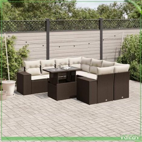 Salon de jardin - FAF7291712423888 - Résine tressée marron - Modulable 8 personnes - Table réglable, coussins déhoussables (1/5)