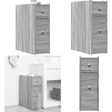 Armario de baño estrecho con ruedas madera gris Sonoma - Armario de almacenamiento - Armario de baño estrecho