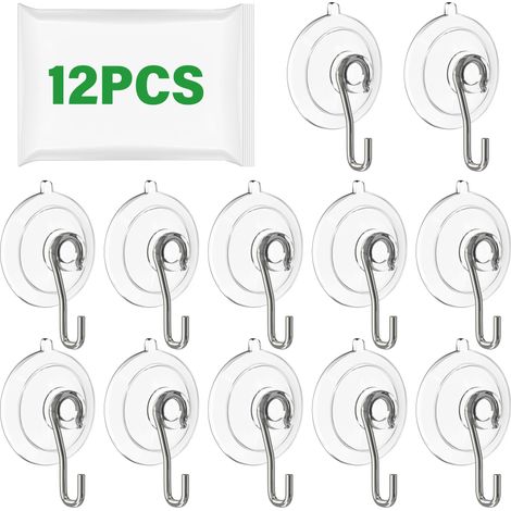 Lot de 12 Crochets Ventouse Transparents Puissants Sans Perçage pour Salle de Bain, Cuisine, Carreau et Verre Accroche-Torchon et Porte-Serviette Mural Fixation Solide Jusqu'à 4,5 kg (1/5)