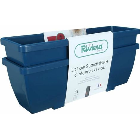 Balcón de flores RIVIERA EVA - Pack de 2 jardineras - Plástico - 57 cm - Azul