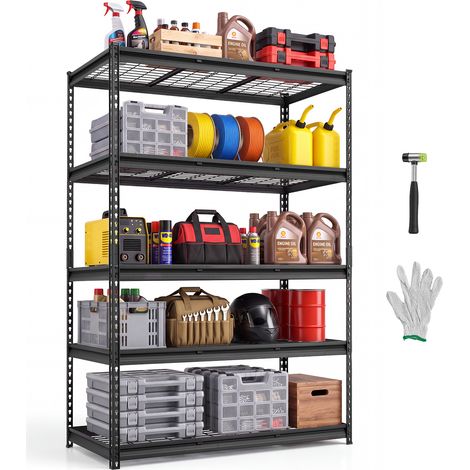 VEVOR Estantería Metálica 5 Niveles 121,9 x 61 x 181,3 cm 1361 kg SPCC, Estante de Almacenamiento Ajustable, Malla Ventilada, Montaje sin Tornillos y Diseño Estable para Garajes, Cocinas y Sótanos (1/5)