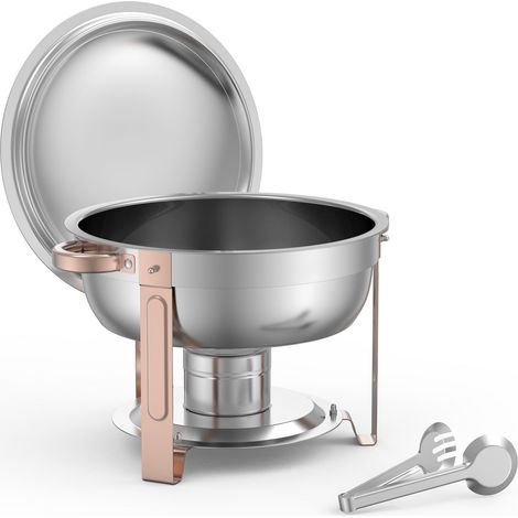 Chauffe-Plat Buffet 5 L, Lot de 4, Acier Inoxydable, avec 4 Plats Rectangulaires, Couvercle, Bain-Marie, Support Pliable, pour Mariages, Fêtes et Banquets, Or Rose (1/5)