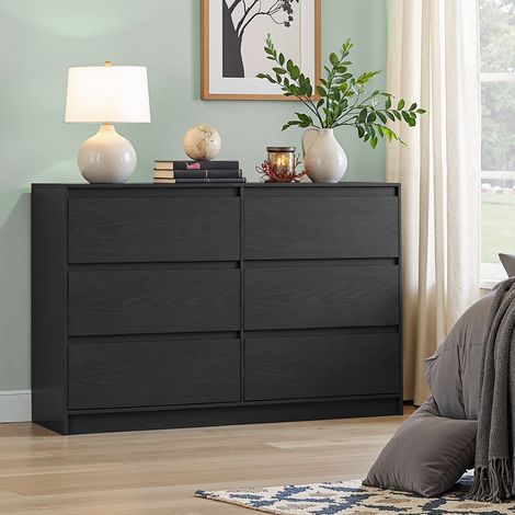 Commode 6 Tiroirs, 40 x 119,4 x 75 cm, Style Moderne, Noir (1/5)
