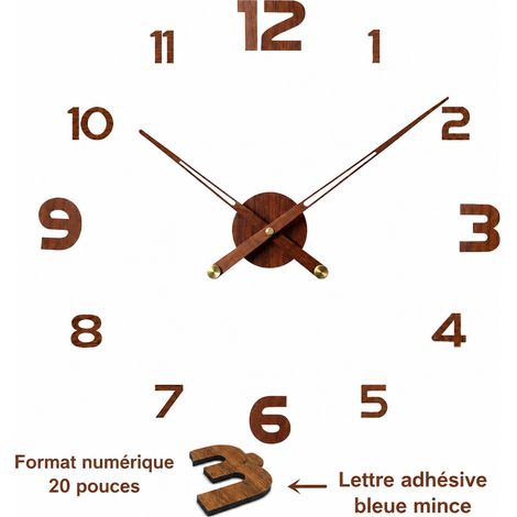Horloge murale DIY 50 cm chiffres effet bois de noyer cadran magnétique silencieuse 20 50 cm réf 450 g – Livraison gratuite