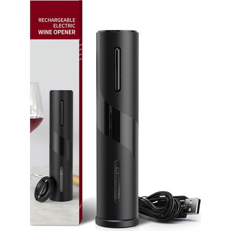 1 - Tire Bouchon Electrique - Ouvre Bouteille Sans Fil - Rechargeable USB Avec Coupe Capsule - Pour Amateur De Vin - Noir (1/5)