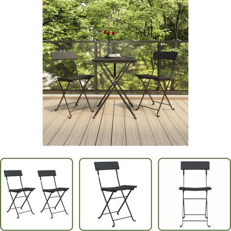 Chaise pliante - Chaises de bistrot pliantes lot de 2 Noir Résine tressée acier (1/5)