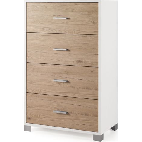Cassettiera in legno 70x122h cm con 4 cassetti BiancoFrassinato - LUCILLA (1/2)