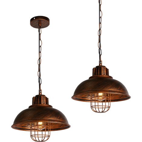 Pendelleuchte, Industrielle Stil Kronleuchter mit Kette, Hängelampe mit Ø33cm Dome Metall Lampenschirm für Wohnzimmer Schlafzimmer Esszimmer Bronze 2PCS