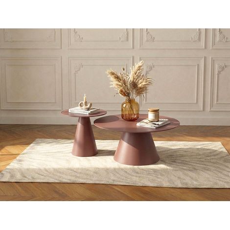 BOBOCHIC - Set de 2 tables basses VALIA verre trempé et métal   Terracotta