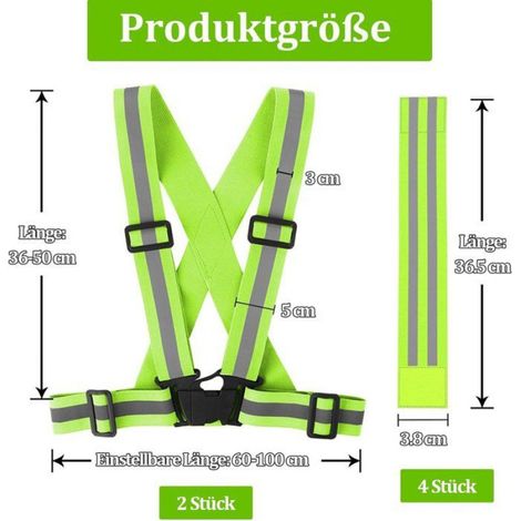 Gilet de sécurité réfléchissant 2 pièces avec brassards - Haute visibilité - Bretelles réglables - Pour course, vélo et marche (1/4)