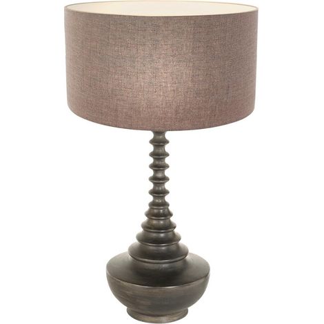 Anne Lighting - tischlampe - Bois - schwarz - holz leinen - Ø (1/5)
