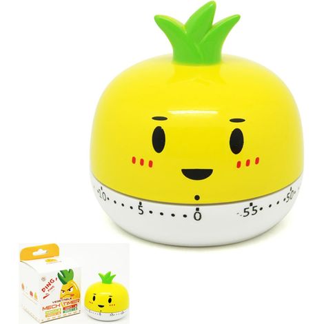Minuteur mécanique manuel en forme d'ananas mignon, pour cuisine, bureau, maison ou salle de classe. (1/5)