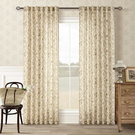 Set di 2 tende semitrasparenti in lino con motivo floreale per soggiorno e sala da pranzo, lunghe 213 cm, decorazione rustica francese per camera da letto. (1/5)