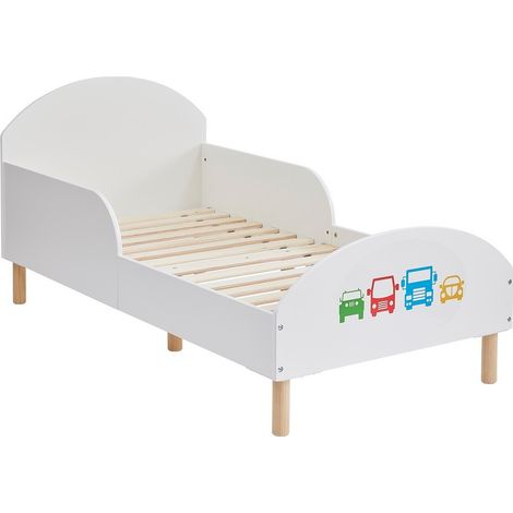 Kids Toddler Bed Frame with Transport Decal - L144 x W74 x H68 cm - White