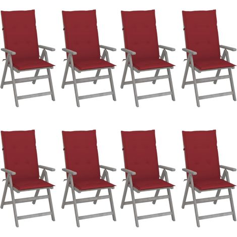 Lot de 8 Chaises de jardin inclinables  Fauteuils de Jardin avec coussins Gris Acacia 48651 (1/5)