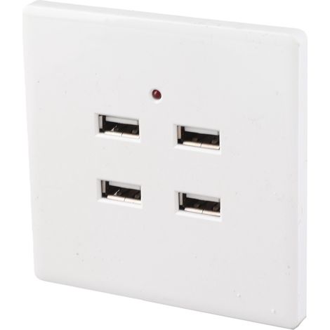 4-Port-USB-Wandsteckdose – Feste PC-Steckdose, Weiß, 5 V DC, max. 3100 mA – 4-Port-USB-Steckdose für Zuhause, Büro und Hotel