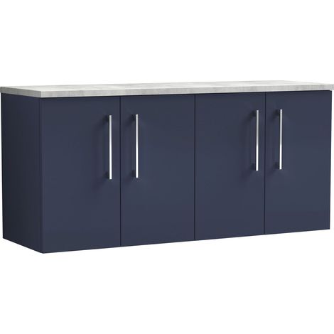 Nuie Arno Wall Hung 4-Door Vanity Unit with Bellato Grey Worktop 1200mm Wide - Midnight Blue (1/4)