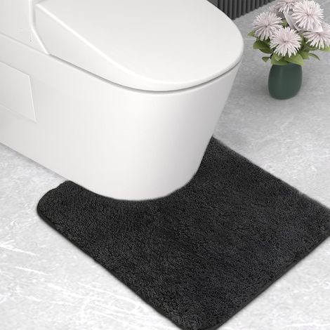 Tapis de bain en microfibre, Tapis de WC, Tapis de bain absorbant de 2 cm d'épaisseur en forme de U 50x50 cm, Noir (1/5)