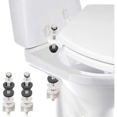 2pcs Universal Toilet Lid Hinge Bolt Kit, Heavy Duty Toilet Bolts, Waterproof Stainless Steel and Rubber Washers with Extra Long Nut, Locking Screw (1/4)