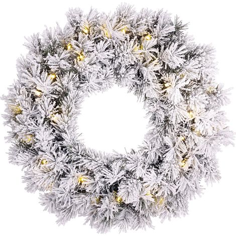 Couronne de Noël Artificielle Enneigée en PVC Vert avec 30 LED Blanc Chaud Ø 60 cm - PANGIVO (1/4)