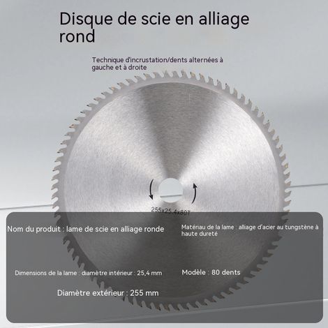 Lame de débroussailleuse en carbure 80 dents sans trous, diamètre 255mm alésage 25.4mm, disque de coupe-herbe alliage pleine, coupe ultra-fine et précise