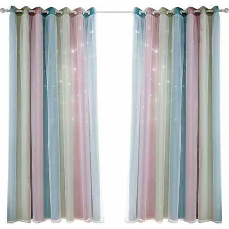 Green Mobility-Rideaux Etoiles Occultants Pour Les Filles Enfants Chambre Salon Colore Double Couche Etoile Fenetre Rideaux, 2 Panneaux, 100130CM, Rose (1/5)
