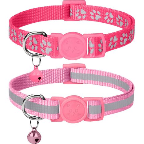 Anti-Würgehalsband für Katzen, 2 Stück verstellbares, reflektierendes Katzenhalsband für Kätzchen und Welpen mit Glöckchen und Sicherheitsverschluss, 19–32 cm, Rosa (1/5)