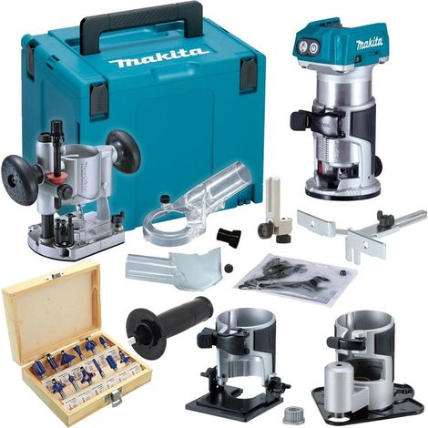 Makita DRT50ZJX3 18v Cordless Brushless Router Trimmer + Plunge Base + 12pc Set