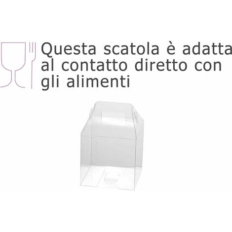 Scatole rettangolari con manico trasparenti in PET - uso alimentare, set da 20 pezzi, cm 10x10x10H (con manici14,5)