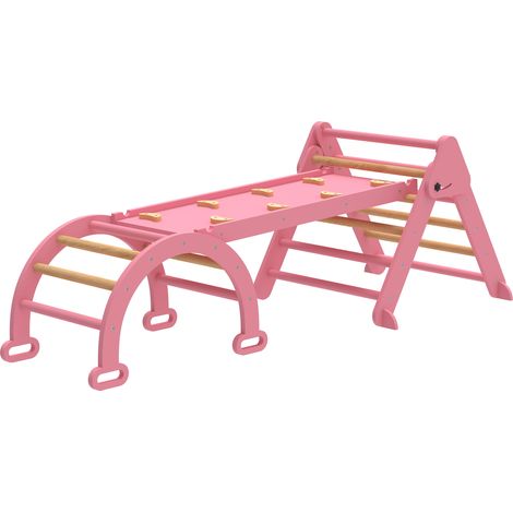 Triángulo de Escalada Montessori 7 en 1 Plegable Madera con Arco y Rampa 188x70 cm Rosa