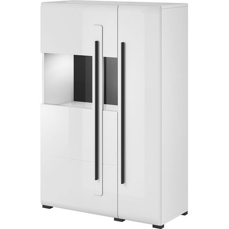 Petits-Meubles – Vaisselier 2 portes blanc laqué avec LED – Vitrine en verre – 6 étagères amovibles – Dimensions 90x39x136 cm (1/4)